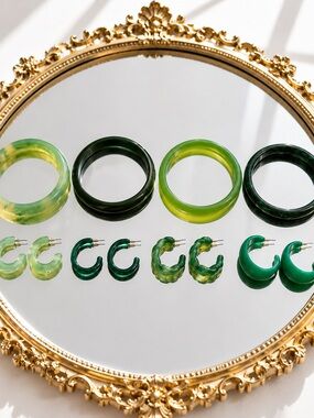 Green Resin Bangle and Hoop Earring Set by